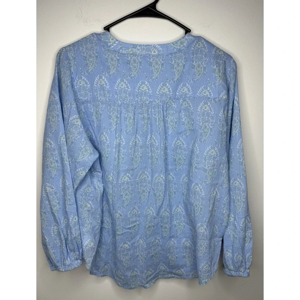 Lucky Shirt  Womens Medium Blue Paisley  Blouse Boho Button Front Relaxed Flowy
